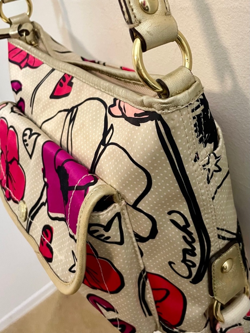 Vintage Coach Poppy Kyra Floral Graffiti Cream Sateen Crossbody Bag Y2K - Picture 5 of 16